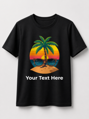 Custom beach sunset graphic t-shirt black cotton tee with personalized text print India