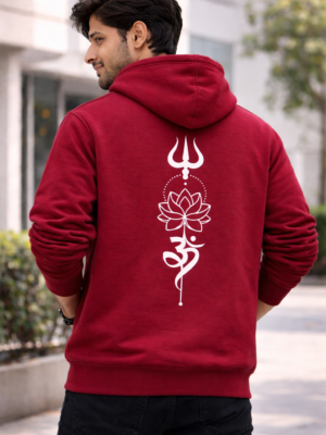Mahadev hoodie India red hoodie trishul om lotus design