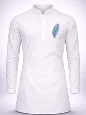 white kurta peacock feather design front view