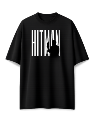 Front Oversized black streetwear t shirt with Hitman print