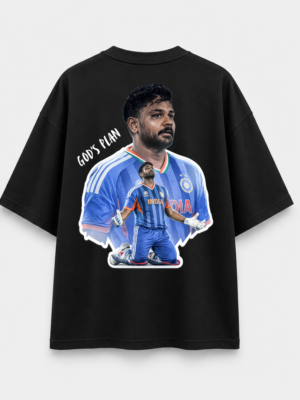 Sanju Samson oversized black tee with Chetta print